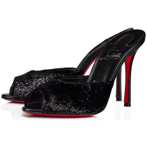 Christian Louboutin Me Dolly 100 Black Backless Sandal Slide  Christian Louboutin Me Dolly 100 Black Backless Sandal Slide Mule Heel Pump 37